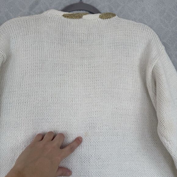 Vtg Snowflake Sweater XL Cream Gold Metallic Woven Knit Holiday Winter Grandma - Picture 8 of 15
